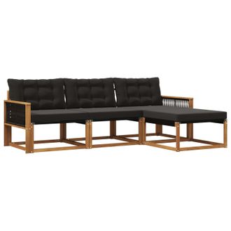 vidaXL Conjunto De Sof&aacute;s De Exterior Con Coj&iacute;n 4 Pcs Natural Y Negro Vidaxl