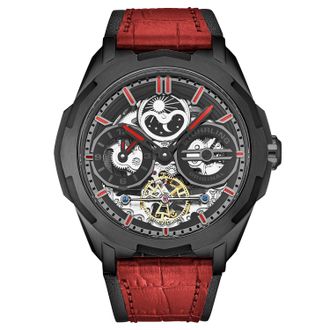 Stührling Mens Dual Time Automatic Navigator 46mm Skeleton - Black - One Size