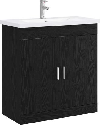 vidaXL Juego De Muebles De Ba&ntilde;o Roble Negro 81 X 40 X 84,5 Cm Vidaxl