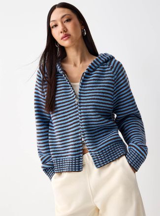 Twik Womens Striped zippered hooded Cardigan Sweater