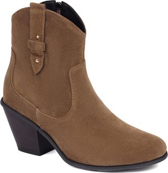 Generic Womens Suede Western Ankle Boots Round Toe Buckle Strap Mid Block Heels Comfortable Non Slip Wear Resistant Daily Casual Party Shoes,Khaki,3.5 UK