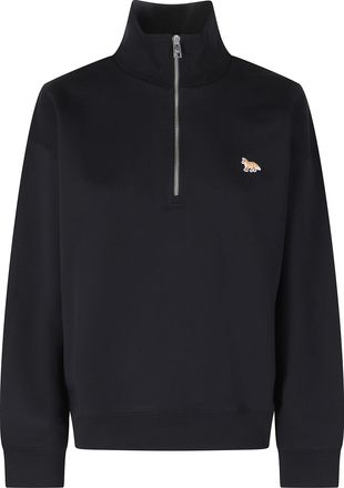 Maison Kitsun&eacute; Black Baby Fox Half-Zip Front-Embroidered Cotton Sweatshirt