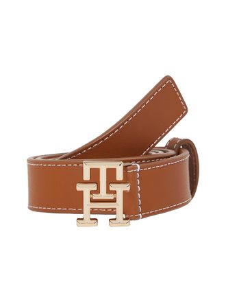 Tommy Hilfiger Lederg&uuml;rtel TOMMY HILFIGER TH LOGO 2.5 cm breit, Damen, Gr. 75, braun (cognac), Rindsleder, unifarben, G&uuml;rtel Lederg&uuml;rtel, Eleganter G&uuml;rtel mit TH-Log