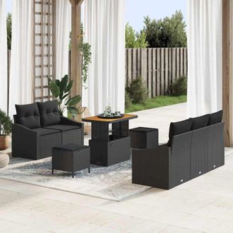 vidaXL Vidaxl - Conjunto De Sof&aacute; De Jard&iacute;n 8 Pcs Negro 90 X 55 X 71 Cm