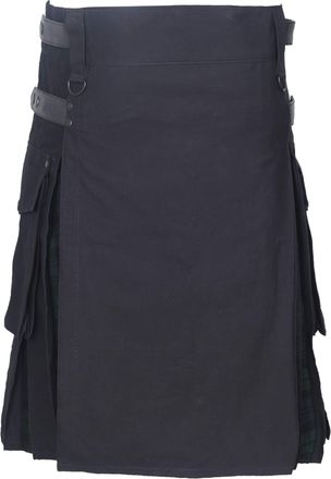 Shyne Kilts U.K Mens Hybrid Leather Straps, Cotton & Tartan Utility Kilt - Black Watch (30)