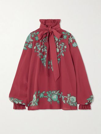 La DoubleJ Blusa In Chiffon Stampato Con Collo Lavalli&egrave;re Cerere - Rosso
