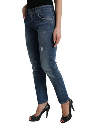 Dolce & Gabbana Womens Blue Boyfriend Mid Waist Cotton Denim Jeans Elastane Clothing