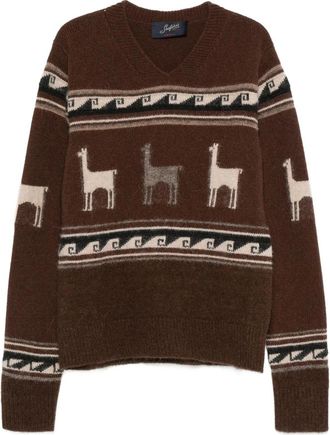 Seafarer Llama-pattern V-neck Sweater
