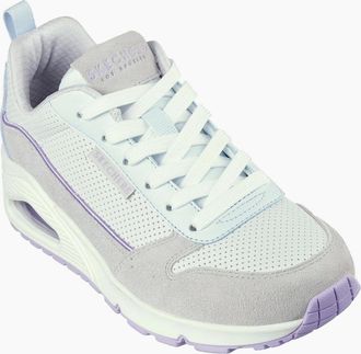 Skechers Womens Womens And Perforated Duraleather Lace Low Top Trainers - Grey Light Blue - Size: 7.5 40.5