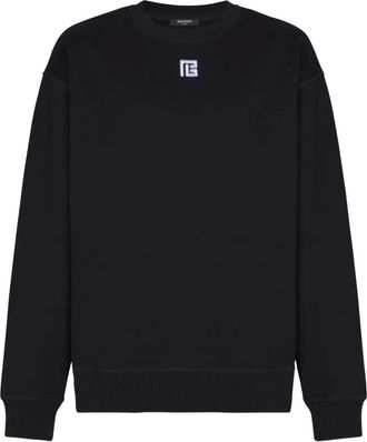 Balmain Cotton Sweatshirt With Pb Embroidery - Nero