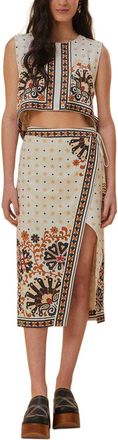 Farm Rio Linen-Blend Flower Fan Tapestry Cropped