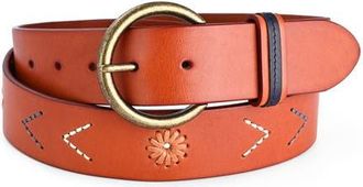 OLD TREND Boho Genuine Leather Perforated Handcrafted Detail Belt in Camel at Nordstrom, Size Medium