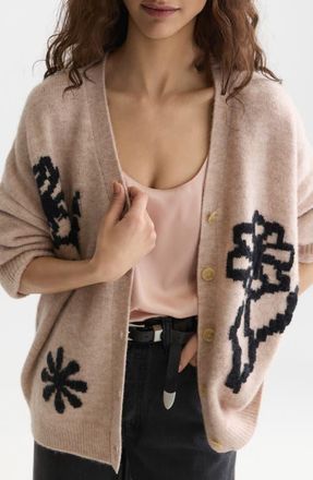 Scotch & Soda Oversize Floral Intarsia Button Front Cardigan in Rose Dust Melange at Nordstrom, Size X-Small