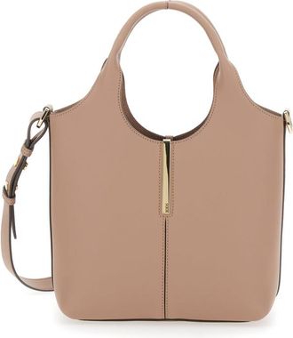 Tod's TodS Ebr Mini Beige Shoulder Bag With Logo Metal Plate In Leather Woman