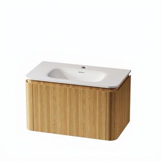 Royal Plaza Terra Badkamermeubelset - 80x47x46cm - solid surface wastafel wit mat - 1 wasbak - 1 kraangat - 2 lades - sandwood (licht eiken)