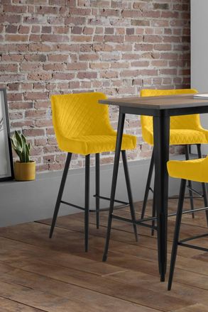 Julian Bowen Luxe Diamond Quilted Upholstered Bar Stool (Set of 2) in Mustard