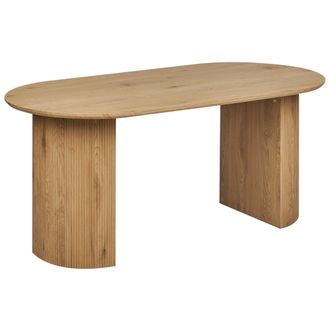 Beliani Mesa Minimalista Con Tapa Ovalada Patas Estriadas 180 X 90 Cm Madera Clara Savory