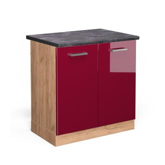 Vicco Armario Bajo Para Fregadero R-line, Rojo Burdeos Alto Brillo, 80 Cm, Et Antracita Vicco