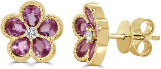 Sabrina Designs 14K 1.91 Ct. Tw. Diamond & Pink Sapphire Flower Studs