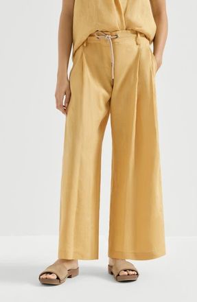 Brunello Cucinelli Linen trousers with drawstring and monili in Zabaione Yellow at Nordstrom, Size Xxx-Large