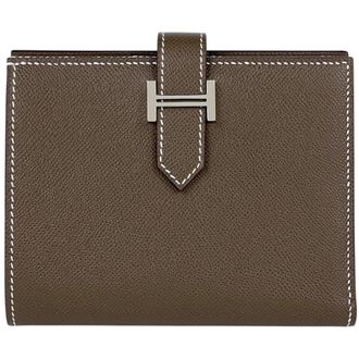 Herm&egrave;s Bearn Etoupe Gray Leather Wallet (Bi-Fold) (Pre-Owned)