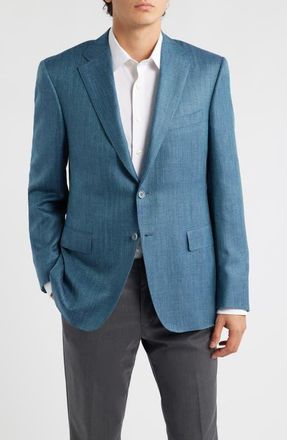 Canali Siena Regular Fit Teal M&eacute;lange Wool Blend Herringbone Sport Coat in Dark Green at Nordstrom, Size 38 Us