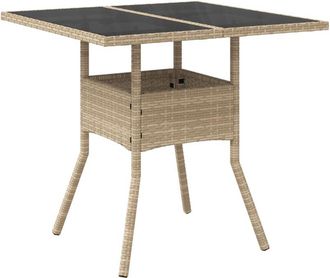 vidaXL Vidaxl - Garden Table with Glass Top Beige 80x80x75 cm Poly Rattan