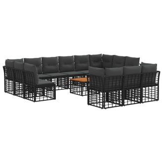 vidaXL Conjunto De Sof&aacute;s De Exterior 14 Pcs Negro Y Gris Oscuro Vidaxl