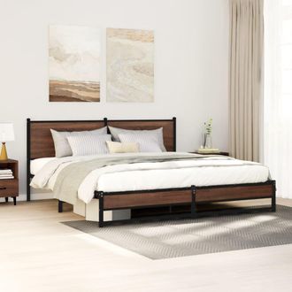 Berkfield Home Metal Bed Frame without Mattress Brown Oak 180x200 cm Super King
