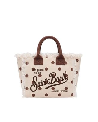 MC2 Saint Barth Classic Beige Canvas Tote with Polka Dot Accents