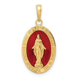 Diamond2Deal 14k Gold Red Enameled Miraculous Medal Pendant