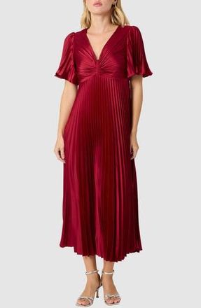 Lush Short Sleeve Pleated Satin Midi Dress in Wine at Nordstrom Rack, Size Small