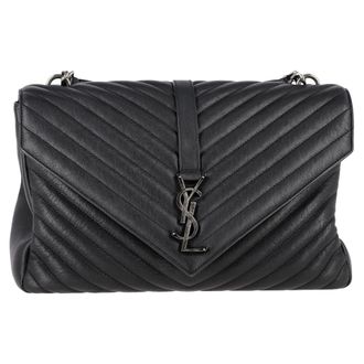 Saint Laurent Saint Laurent Grote College Gequilt Schoudertas in Zwart Kalfsleder