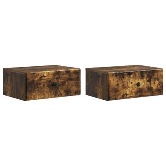 vidaXL Mesita De Noche De Pared 2 Pcs Roble Ahumado 49 X 34,5 X 20 Cm Vidaxl
