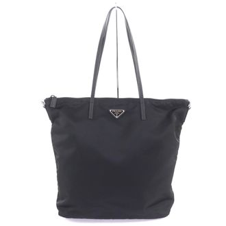 Prada Black Nylon Leather Tote Bag (Pre-Owned)