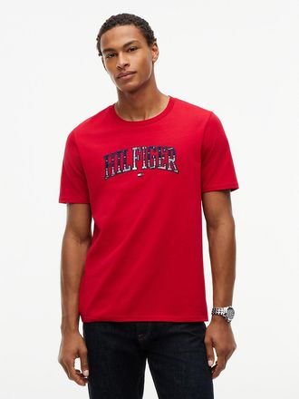 Tommy Hilfiger Mens Tartan Varsity Hilfiger Logo T-Shirt - Medium Red - XXL
