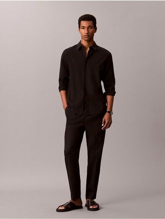 Calvin Klein Mens Linen Blend Pleated Pull-On Pants - Black - XS