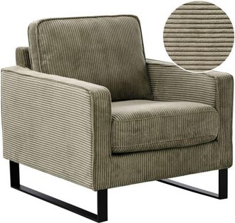 Beliani Beliani - Retro Living Room Corduroy Armchair Track Arms Black Legs Green Vind