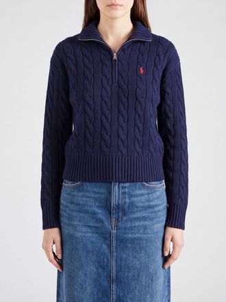 Polo Ralph Lauren Maglia in cotone con collo alto, mezza zip e logo Pony