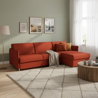 Dmora Sof&aacute; Cama Con Pen&iacute;nsula Virgilia, Sof&aacute; Esquinero Transformable Para Sal&oacute;n, Acolchado, Desenfundable, Calidad 100% Made In Italy, 260x160 H90 Cm, Rojo 