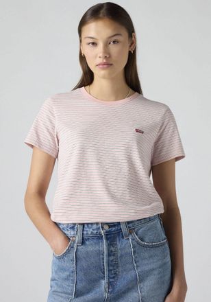 Levi's T-Shirt LEVIS PERFECT TEE, Damen, Gr. XS (34), lse_peach skin stripe peachskin, Single Jersey, Obermaterial: 100% Baumwolle, gestreift, figurbetont no