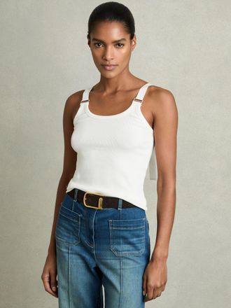 Reiss White Stretch-cotton D-ring Strap Vest, L