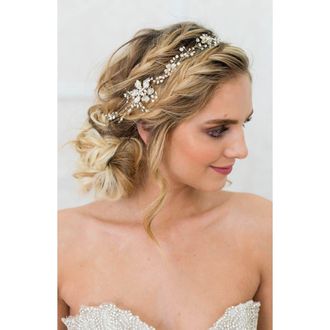 Brides & Hairpins Atiena Embellished Floral Motif Halo & Sash in 14 K Gold at Nordstrom