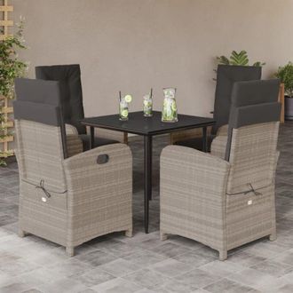 vidaXL Set Comedor De Jard&iacute;n 5 Pzas Cojines Rat&aacute;n Sint&eacute;tico Gris Claro Vidaxl