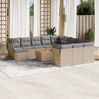 vidaXL Juego De Sof&aacute;s Jard&iacute;n Con Cojines Beige Mezcla 13 Pzas Rat&aacute;n Pe Vidaxl
