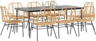 vidaXL Juego Comedor Jard&iacute;n 9 Pzas Rat&aacute;n Sint&eacute;tico Marr&oacute;n Vidaxl