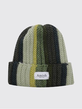 Amish Beanie a righe multicolor in misto lana e alpaca con risvolto