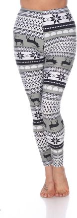 White Mark Reindeers Printed Leggings In Grey / White