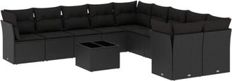 vidaXL Set De Sof&aacute;s De Jard&iacute;n 11 Pzas Y Cojines Rat&aacute;n Sint&eacute;tico Negro Vidaxl