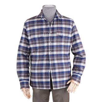 Fedeli Mens Dylan Giacca Quilted Flannel Shirt Jacket In Brown